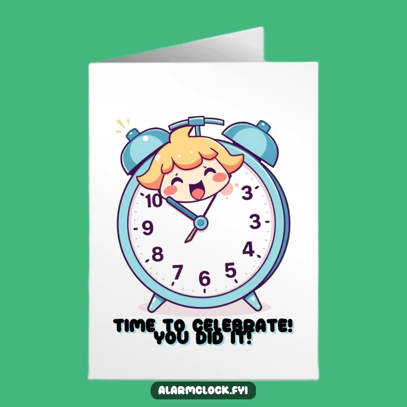 Free Printable Congrats Card Happy Character Smashes Clock Downloadable Gift