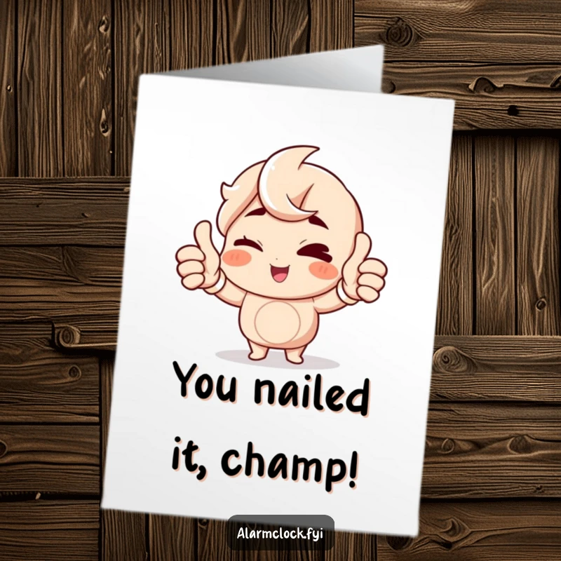 Funny Free Printable Congratulations Card with a winking character giving a double thumbs up, celebrating a great achievement.