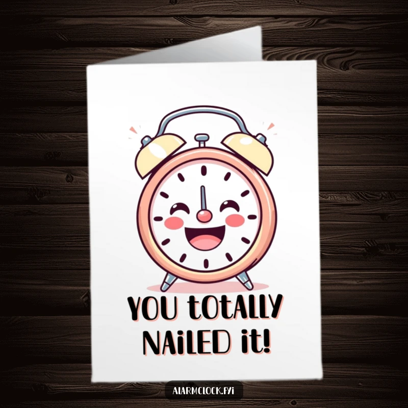 Funny Free Printable Congratulations Card: A cheerful alarm clock ringing loudly, radiating pure happy energy, making it a vibrant downloadable gift.