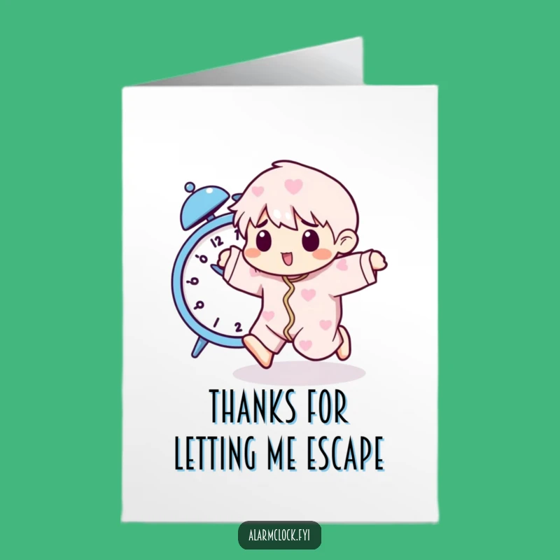 Free Printable Thank You Card: Buzzing Clock Chase, Pajama Escape, Unique Downloadable Gift