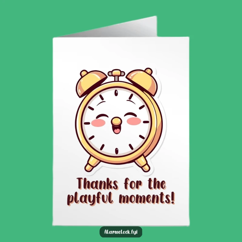 Free Printable Thank You Card: Giggling Clock Character Funny Downloadable Note