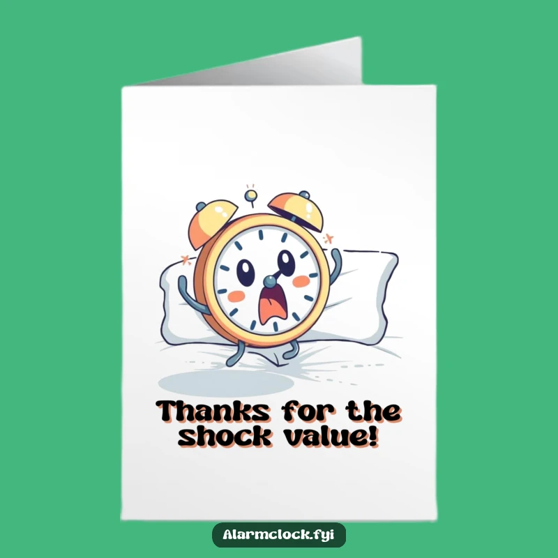 Free Printable Thank You Card: Startled Clock Character Funny Downloadable Note