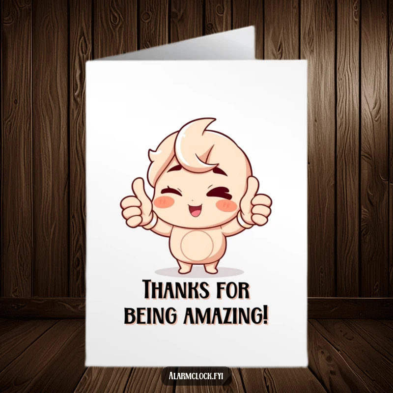 Funny Free Printable Thank You Card of a winking character giving a double thumbs up, expressing gratitude wholeheartedly.