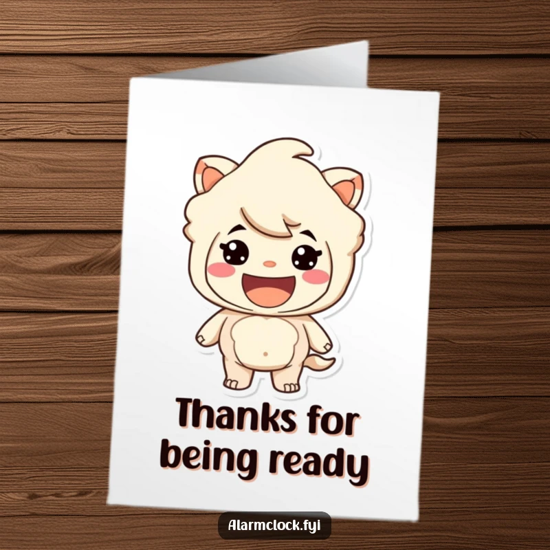 Funny Free Printable Thank You Card: A character with a big, happy smile looks ready to go, perfectly conveying thanks with excitement.