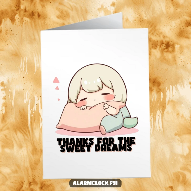 Funny Free Printable Thank You Card: A contented character deeply snoozing on a plush pillow, a serene downloadable thank you.