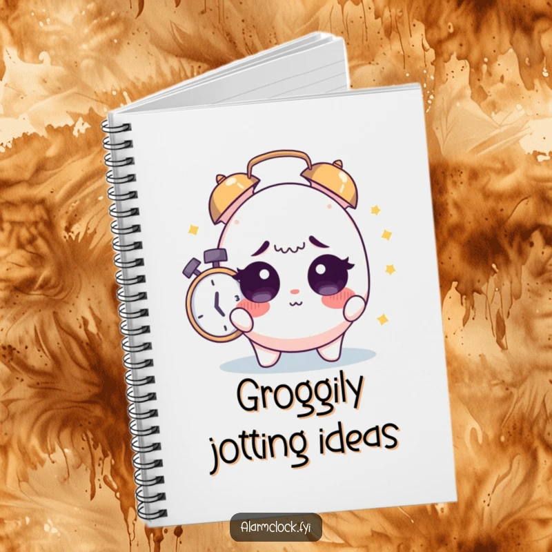 Funny Sleepy Awakening Notebook: Cute character startled awake by an alarm, ideal for funny morning notes.