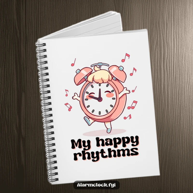 Funny Dancing Clock Notebook: A character dancing with a musical clock, ideal for journaling creative ideas and melodies.