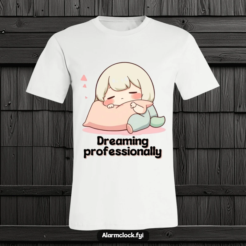 Funny t-shirt featuring a blissfully sleeping character deeply asleep on a soft pillow, embodying pure comfort and sweet dreams.