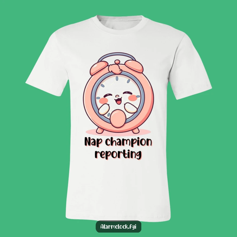 Funny Giggling Character Snooze Button T-Shirt, Great Humorous Gift for Sleepyheads