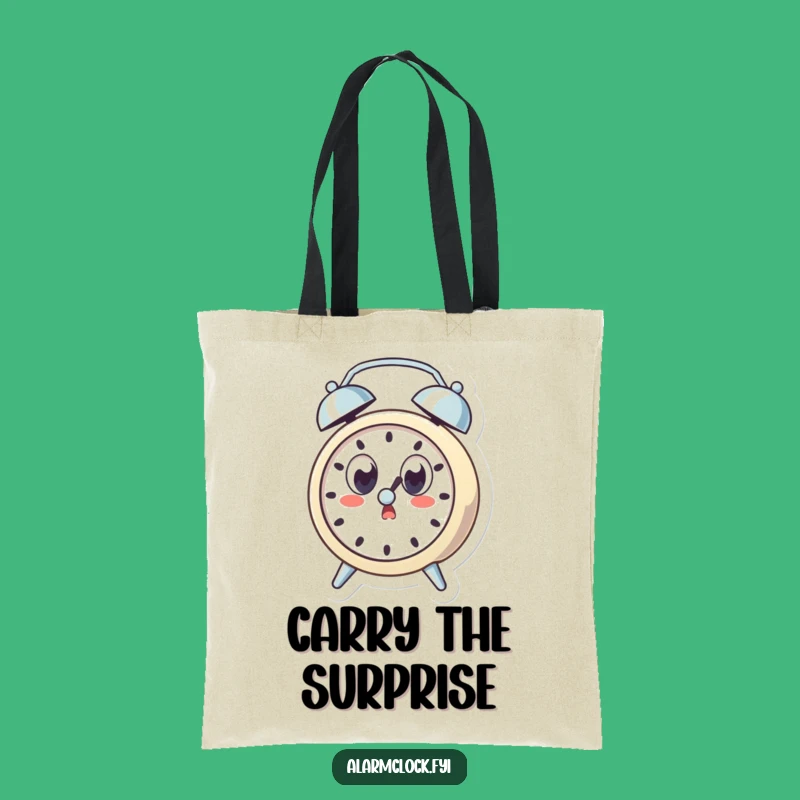 Funny Startled Clock Tote Bag, Wide-Eyed Character, Everyday Humor Carryall