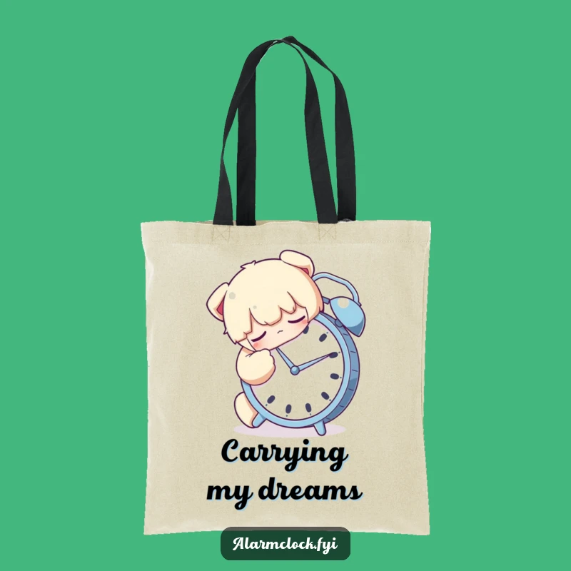 Funny Sleepy Hugging Alarm Clock Tote Bag - Cozy Morning Dream Accessory